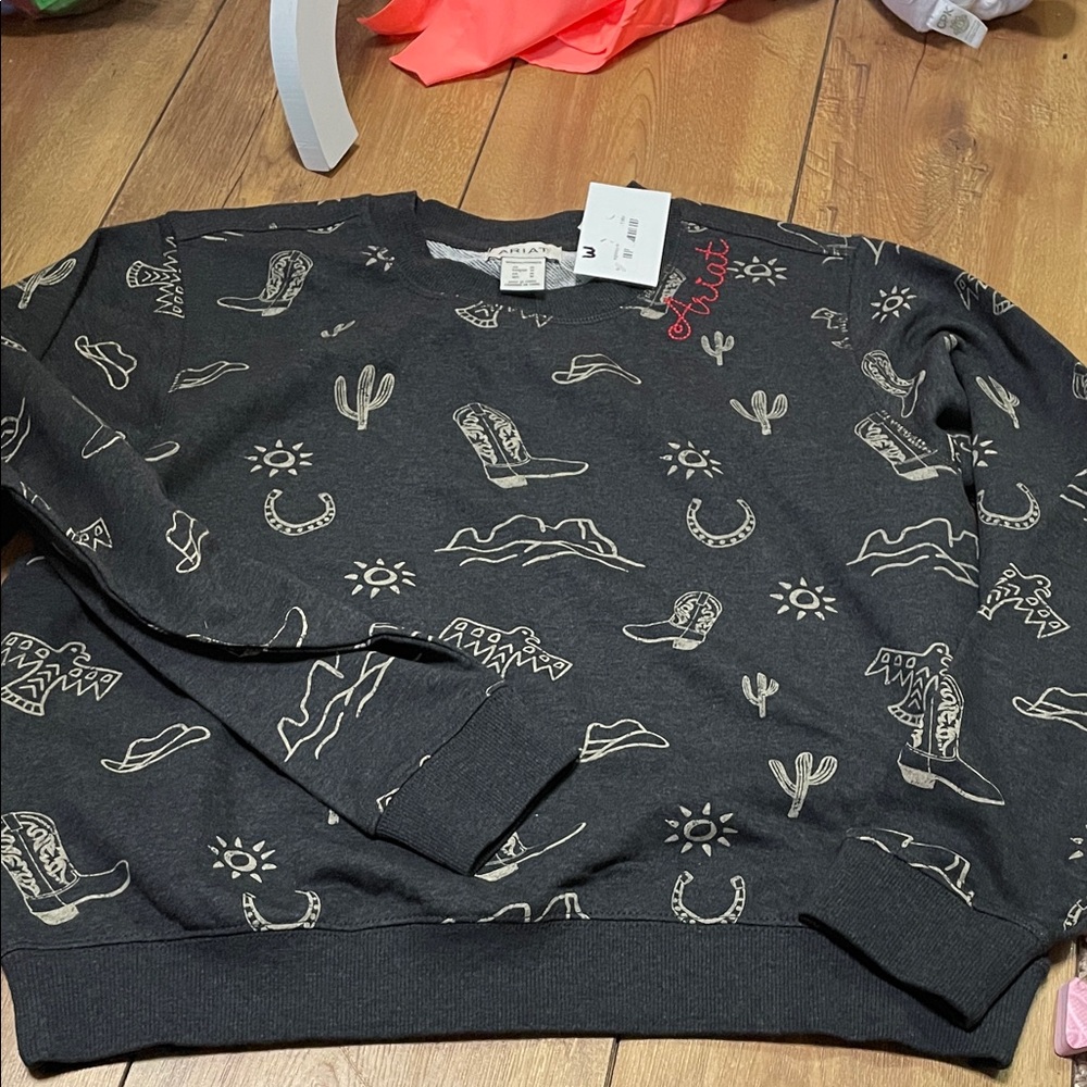 Ariat Charcoal Sweatshirt with Red and White Western Design